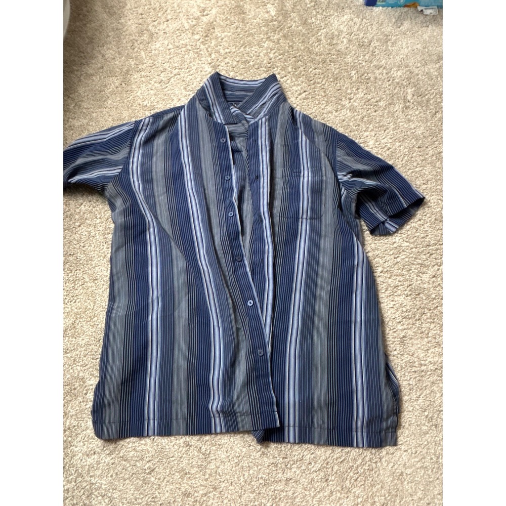 George Mens XL Short Sleeve Button Down Shirt Blue Vertical Stripe Pocket Top